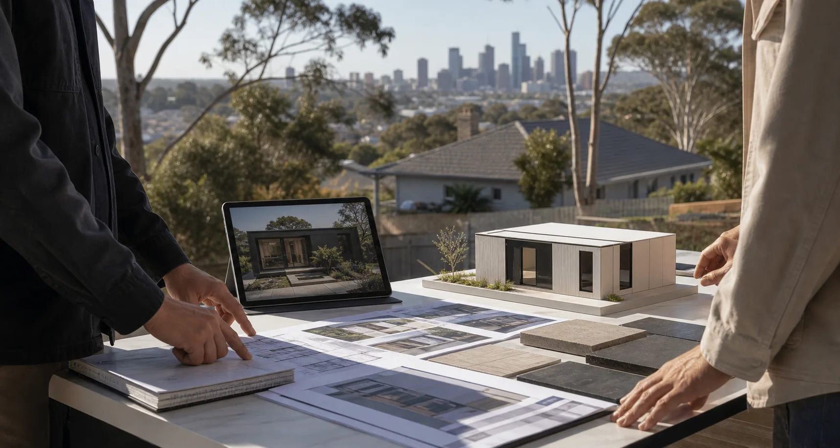 Sydney modular consultation with a site model and material samples