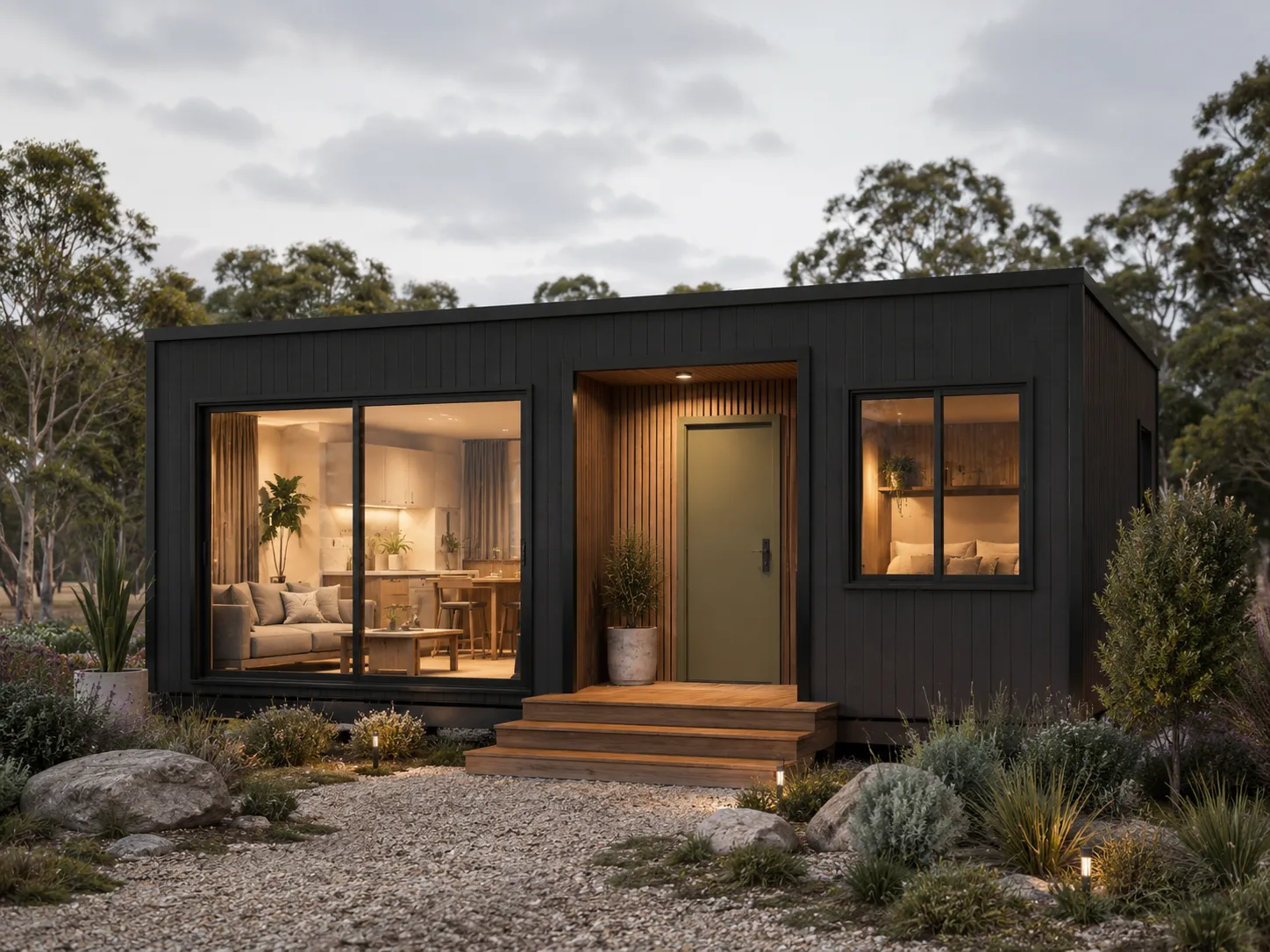 Haven modular granny flat, charcoal facade